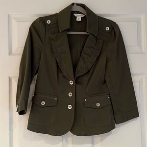 White House Black Market khaki green moto jacket with pocket rhinestone studs